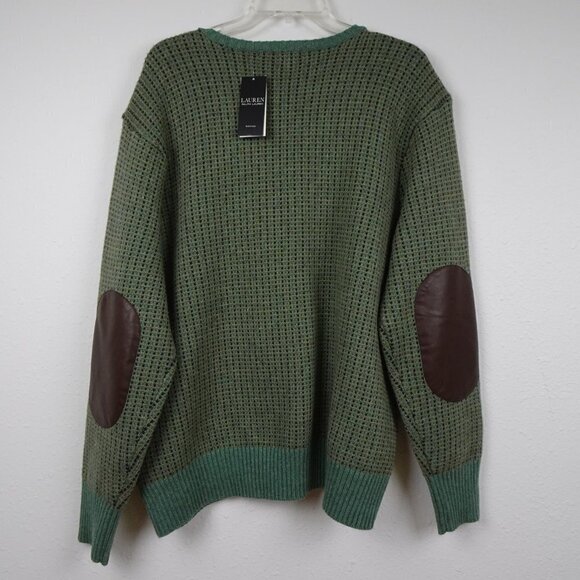 Ralph Lauren Wool Blend Sweater Women's Plus Size 2X Green Faux Leather Trim - Picture 5 of 9